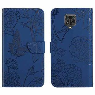 For Xiaomi Redmi Note 9 Pro Skin Feel Butterfly Peony Embossed Leather Phone Case(Blue)