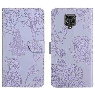 For Xiaomi Redmi Note 9 Pro Skin Feel Butterfly Peony Embossed Leather Phone Case(Purple)