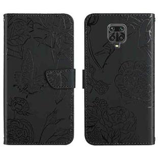 For Xiaomi Redmi Note 9 Pro Skin Feel Butterfly Peony Embossed Leather Phone Case(Black)