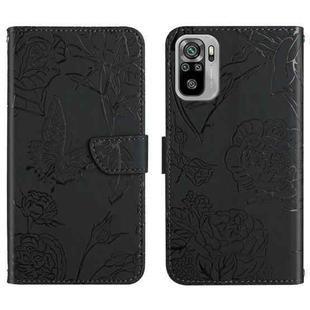 For Xiaomi Redmi Note 10 4G Skin Feel Butterfly Peony Embossed Leather Phone Case(Black)
