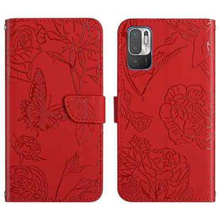 For Xiaomi Redmi Note 10 5G Skin Feel Butterfly Peony Embossed Leather Phone Case(Red)