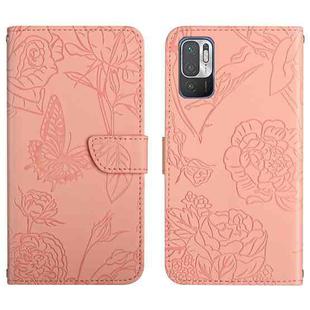 For Xiaomi Redmi Note 10 5G Skin Feel Butterfly Peony Embossed Leather Phone Case(Pink)