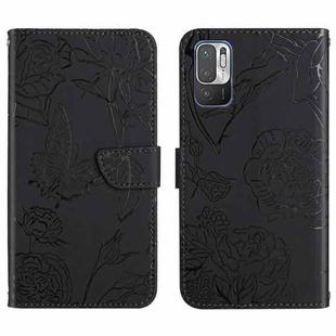 For Xiaomi Redmi Note 10 5G Skin Feel Butterfly Peony Embossed Leather Phone Case(Black)