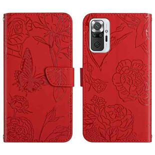 For Xiaomi Redmi Note 10 Pro Skin Feel Butterfly Peony Embossed Leather Phone Case(Red)