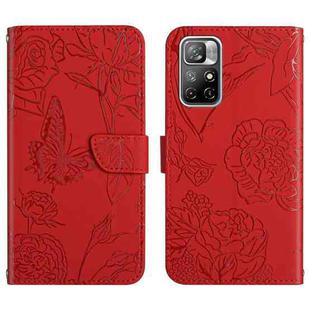 For Xiaomi Redmi Note 11S Skin Feel Butterfly Peony Embossed Leather Phone Case(Red)