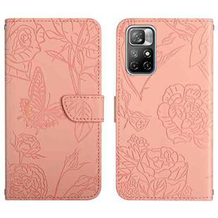 For Xiaomi Redmi Note 11S Skin Feel Butterfly Peony Embossed Leather Phone Case(Pink)