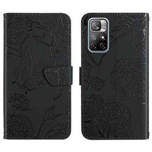 For Xiaomi Redmi Note 11S Skin Feel Butterfly Peony Embossed Leather Phone Case(Black)