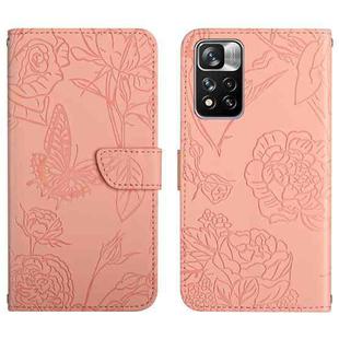For Xiaomi Redmi Note 11 5G Chinese Version Skin Feel Butterfly Peony Embossed Leather Phone Case(Pink)
