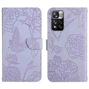 For Xiaomi Redmi Note 11 Pro Foreign Version Skin Feel Butterfly Peony Embossed Leather Phone Case(Purple)