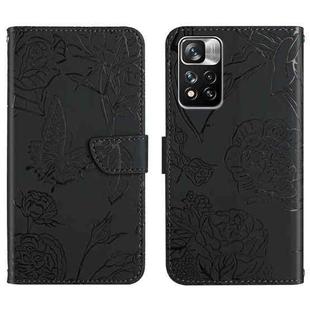 For Xiaomi Redmi Note 11 Pro Foreign Version Skin Feel Butterfly Peony Embossed Leather Phone Case(Black)