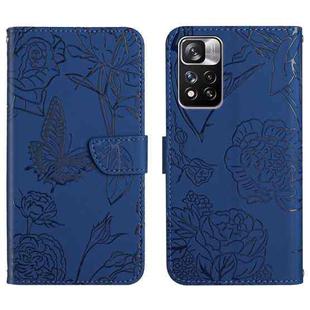 For Xiaomi Redmi Note 11 Pro / Poco M4 Pro 5G Skin Feel Butterfly Peony Embossed Leather Phone Case(Blue)