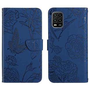 For Xiaomi Mi 10 Lite 5G Skin Feel Butterfly Peony Embossed Leather Phone Case(Blue)
