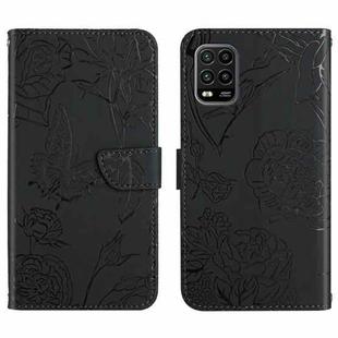 For Xiaomi Mi 10 Lite 5G Skin Feel Butterfly Peony Embossed Leather Phone Case(Black)