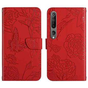 For Xiaomi Mi 10 / 10 Pro 5G Skin Feel Butterfly Peony Embossed Leather Phone Case(Red)