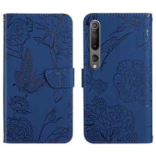 For Xiaomi Mi 10 / 10 Pro 5G Skin Feel Butterfly Peony Embossed Leather Phone Case(Blue)