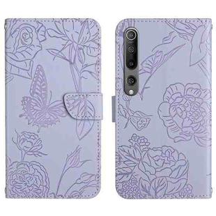 For Xiaomi Mi 10 / 10 Pro 5G Skin Feel Butterfly Peony Embossed Leather Phone Case(Purple)