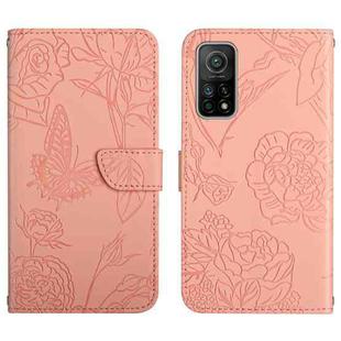 For Xiaomi Mi 10T 5G Skin Feel Butterfly Peony Embossed Leather Phone Case(Pink)