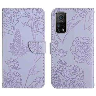 For Xiaomi Mi 10T 5G Skin Feel Butterfly Peony Embossed Leather Phone Case(Purple)