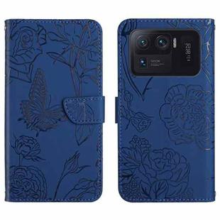 For Xiaomi Mi 11 Ultra Skin Feel Butterfly Peony Embossed Leather Phone Case(Blue)