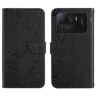 For Xiaomi Mi 11 Ultra Skin Feel Butterfly Peony Embossed Leather Phone Case(Black)