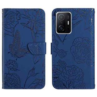 For Xiaomi Mi 11T / 11T Pro Skin Feel Butterfly Peony Embossed Leather Phone Case(Blue)