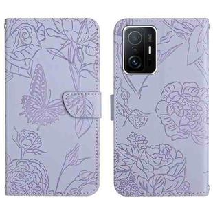 For Xiaomi Mi 11T / 11T Pro Skin Feel Butterfly Peony Embossed Leather Phone Case(Purple)