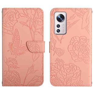 For Xiaomi 12 / 12 Pro Skin Feel Butterfly Peony Embossed Leather Phone Case(Pink)