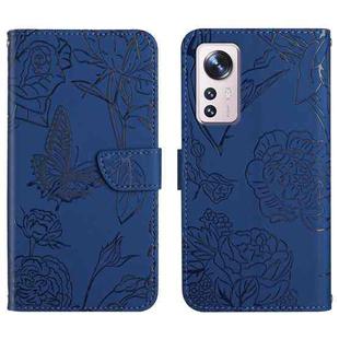 For Xiaomi 12 / 12 Pro Skin Feel Butterfly Peony Embossed Leather Phone Case(Blue)