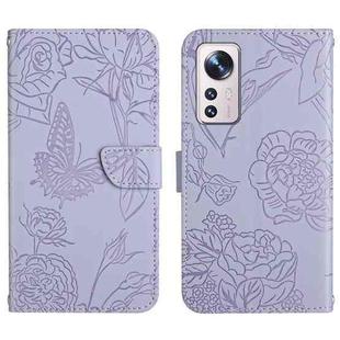 For Xiaomi 12 / 12 Pro Skin Feel Butterfly Peony Embossed Leather Phone Case(Purple)