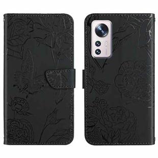 For Xiaomi 12 / 12 Pro Skin Feel Butterfly Peony Embossed Leather Phone Case(Black)