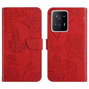 For Xiaomi Mi Mix 4 Skin Feel Butterfly Peony Embossed Leather Phone Case(Red)