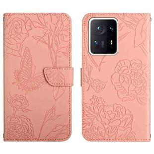 For Xiaomi Mi Mix 4 Skin Feel Butterfly Peony Embossed Leather Phone Case(Pink)