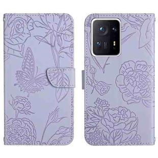 For Xiaomi Mi Mix 4 Skin Feel Butterfly Peony Embossed Leather Phone Case(Purple)