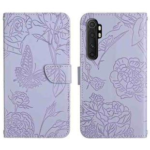 For Xiaomi Mi Note 10 Lite Skin Feel Butterfly Peony Embossed Leather Phone Case(Purple)