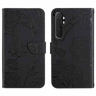 For Xiaomi Mi Note 10 Lite Skin Feel Butterfly Peony Embossed Leather Phone Case(Black)