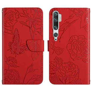 For Xiaomi Mi Note 10 / Note 10 Pro Skin Feel Butterfly Peony Embossed Leather Phone Case(Red)