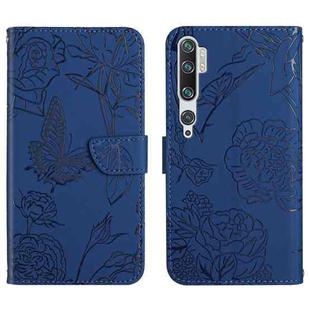 For Xiaomi Mi Note 10 / Note 10 Pro Skin Feel Butterfly Peony Embossed Leather Phone Case(Blue)