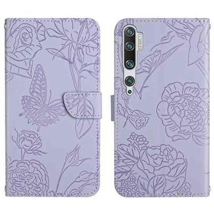 For Xiaomi Mi Note 10 / Note 10 Pro Skin Feel Butterfly Peony Embossed Leather Phone Case(Purple)