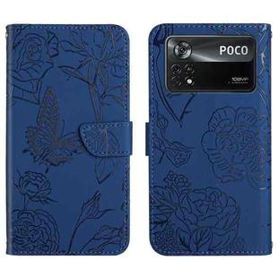 For Xiaomi Poco X4 Pro 5G Skin Feel Butterfly Peony Embossed Leather Phone Case(Blue)