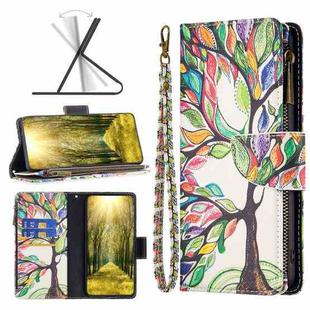 For OnePlus 10 Pro 5G Colored Drawing Pattern Zipper Leather Phone Case(Big Tree)