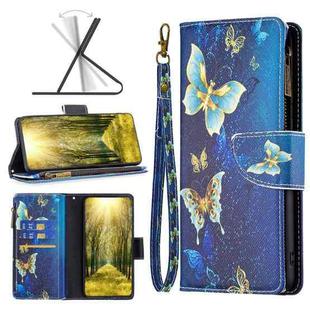 For Xiaomi Redmi 10C Colored Drawing Pattern Zipper Leather Phone Case(Gold Butterfly)