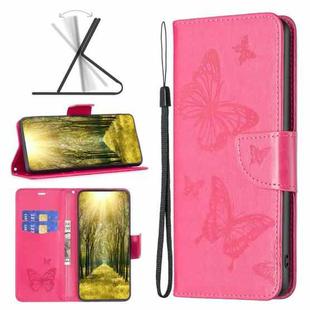 For Xiaomi Redmi 10 5G / Note 11E Two Butterflies Embossing Leather Phone Case(Rose Red)