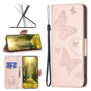 For Xiaomi Redmi 10C Two Butterflies Embossing Leather Phone Case(Rose Gold)