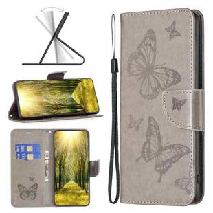 For Xiaomi Redmi 10C Two Butterflies Embossing Leather Phone Case(Grey)