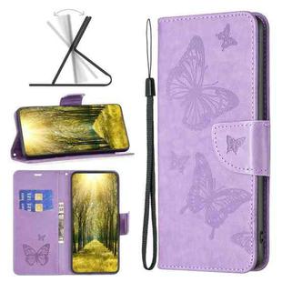 For Xiaomi Redmi 10C Two Butterflies Embossing Leather Phone Case(Purple)