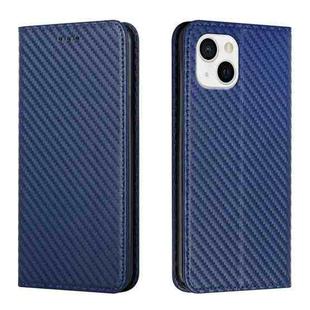 For iPhone 13 Carbon Fiber Texture Flip Holder Leather Phone Case(Blue)