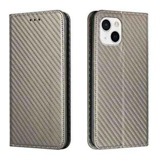 For iPhone 13 Carbon Fiber Texture Flip Holder Leather Phone Case(Grey)