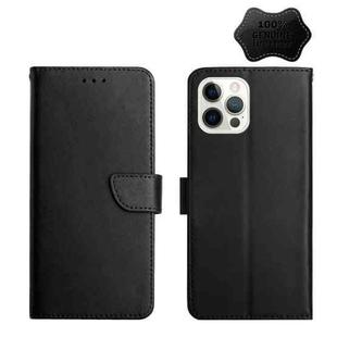 For iPhone 12 Pro Genuine Leather Fingerprint-proof Horizontal Flip Phone Case(Black)