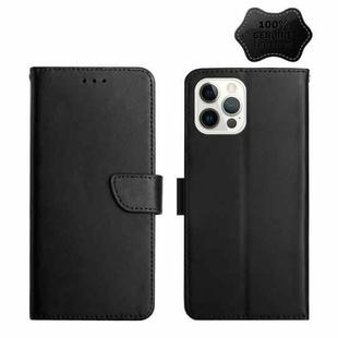 For iPhone 12 Pro Max Genuine Leather Fingerprint-proof Horizontal Flip Phone Case(Black)