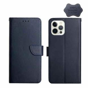 For iPhone 12 Pro Max Genuine Leather Fingerprint-proof Horizontal Flip Phone Case(Blue)